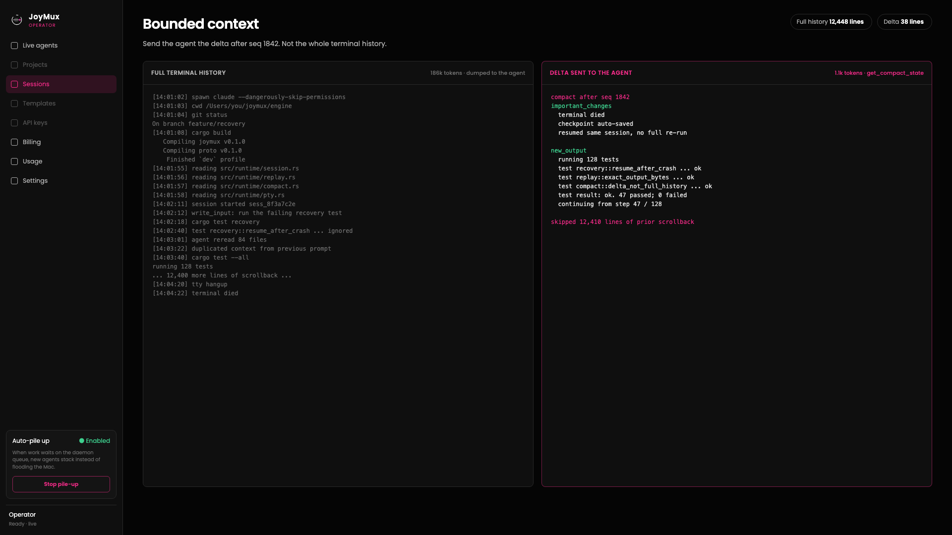 JoyMux bounded context delta view